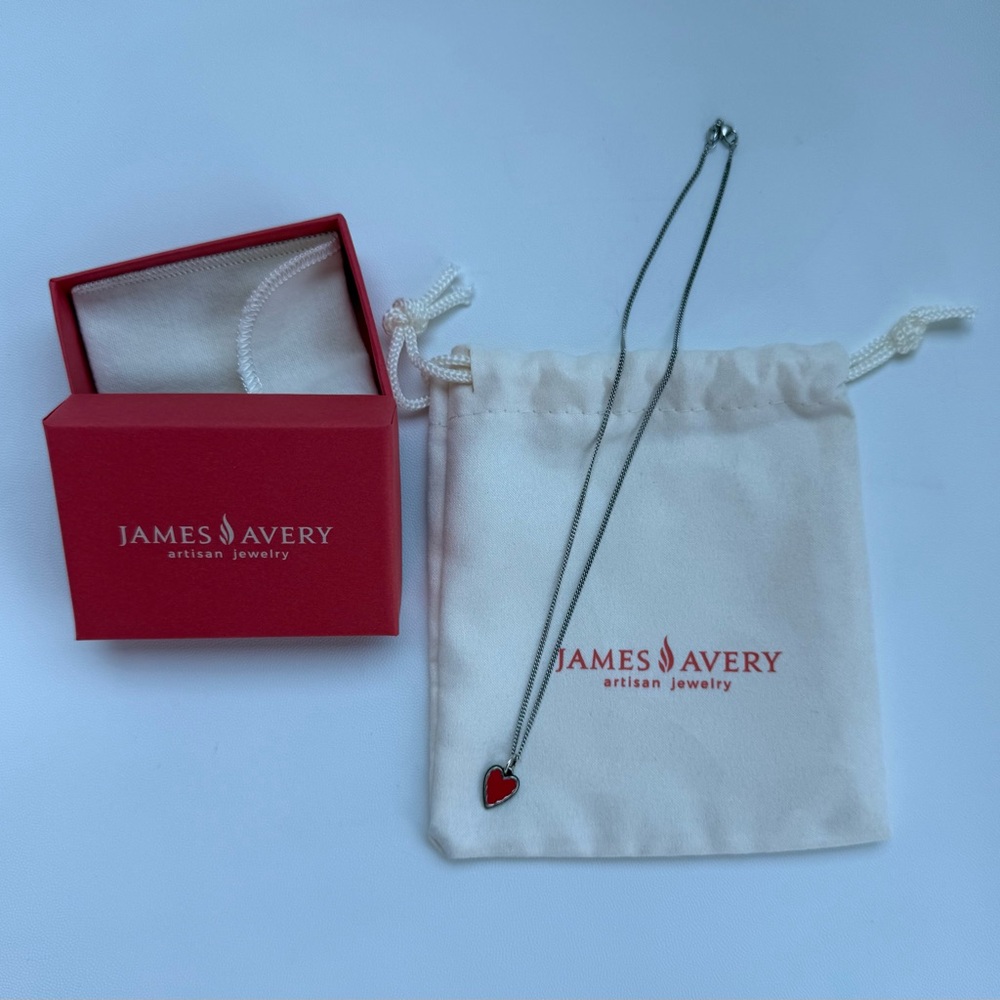 James Avery Red Enamel Heart Pendant and Necklace